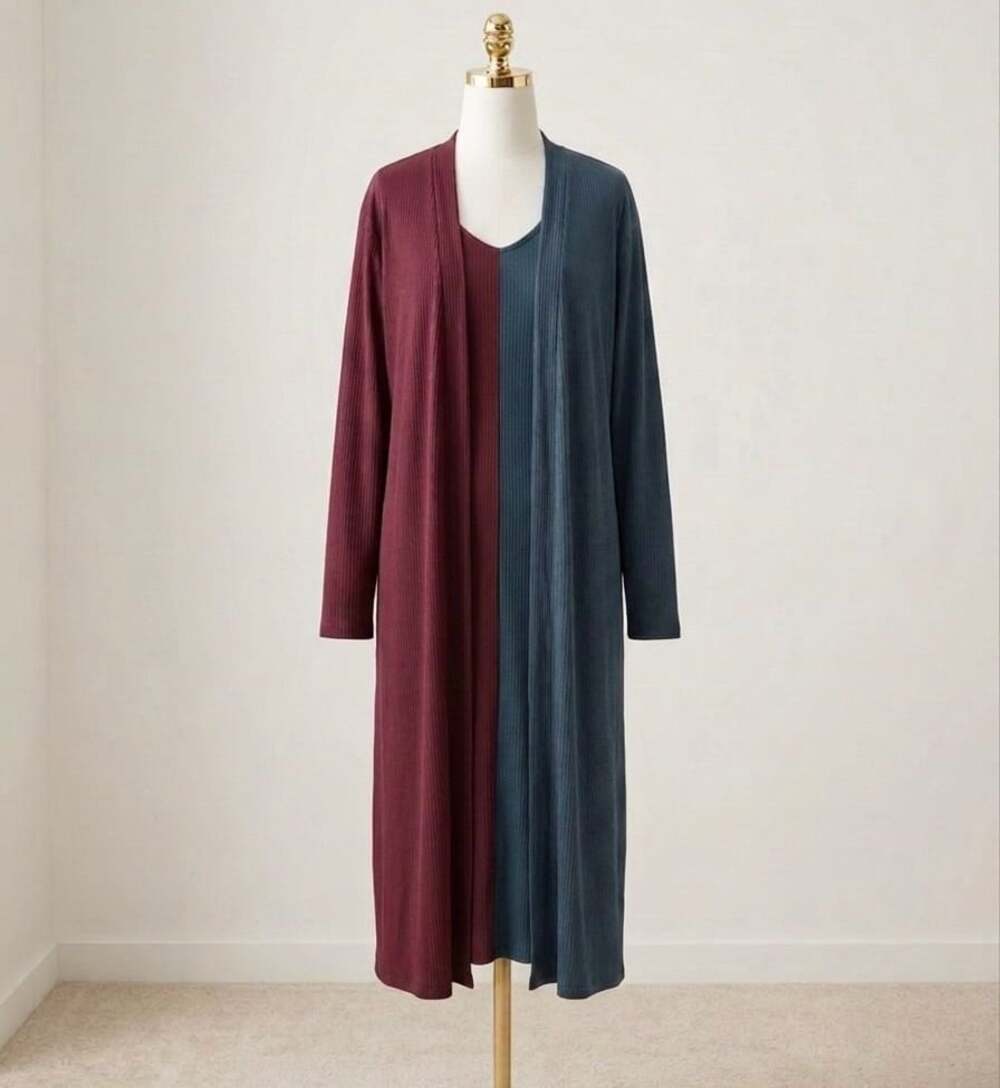 Plus Size 30 32 Lane Bryant Colorblock Duster Cardigan and Sleeveless Dress Set
